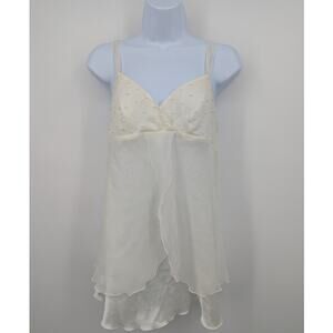 Victoria’s Secret Ivory Beaded Camisole Layered Hem Tank Top S Babydoll Chiffon